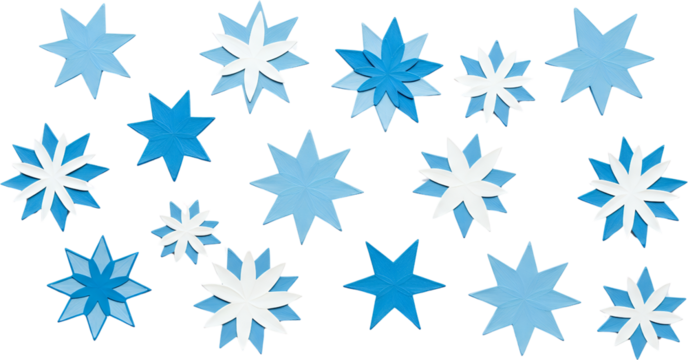 Scattered Abstract Star Shapes In Varying Shades Of Blue And White Against A Solid Transparent Background Suggesting A Decorative Or Artistic Element Stars Decoration - Powered by Adobe