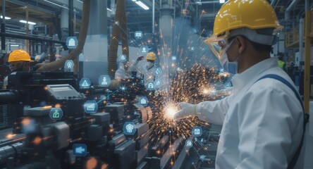 Welding Process in a Modern Factory with Digital Overlay