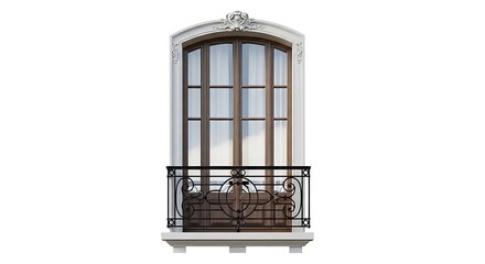 Elegant Architectural Window with Balcony, Isolated on White Background
