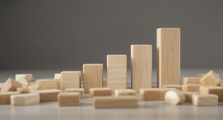 Wooden Blocks Arranged in a Bar Graph Shape for Business and Economic Concepts