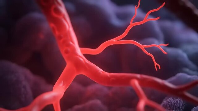 3D Animation of Growing Blood Vessels (Angiogenesis) and Capillaries in a Microscopic Human Body Environment