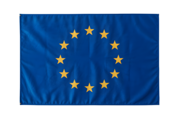 European Union flag waving gently with golden stars against a deep blue field of unity and cooperation for Europe's future