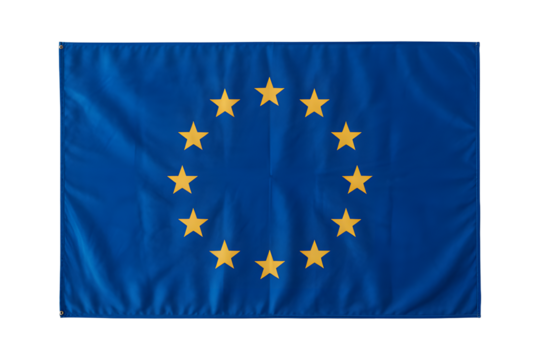 European Union flag waving gently with golden stars against a deep blue field of unity and cooperation for Europe's future