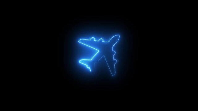 Green and red color glow neon plane icon animation. Neon line zet plane fighter reactive pursuit military. A glowing neon outline of an airplane. Glowing neon background, 4k