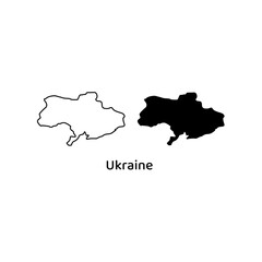 Presents outlines and a solid shape of ukraine the country.