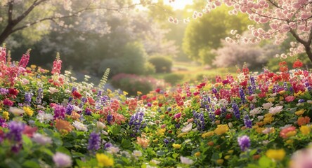 Fototapeta premium A Vibrant Meadow of Colorful Wildflowers in Sunlight