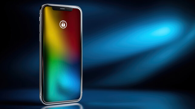 Smartphone with colorful screen unlock icon on dark background