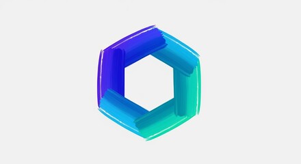 Dynamic abstract hexagon logo design with vibrant blue and green brushstrokes, symbolizing innovation and creativity for modern brands.