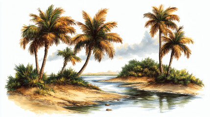 Tropical island scene illustration
