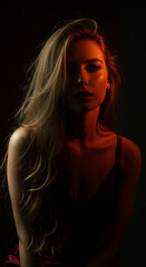 Fashion inspired cinematic look with confident brunette woman