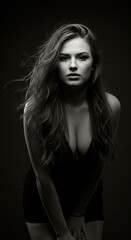 Confident model with long hair illuminated by dramatic cinematic light