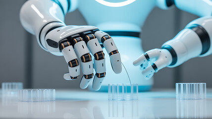 Robotic hand performing precise laboratory task with test tubes