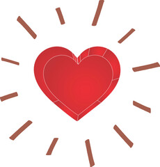 Red shining heart with glowing rays symbolizing love romance affection passion emotional connection caring feeling celebration of Valentine wedding relationship happiness icon