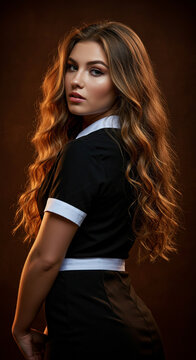 Confident hot servent woman in cinematic glamour portrait style