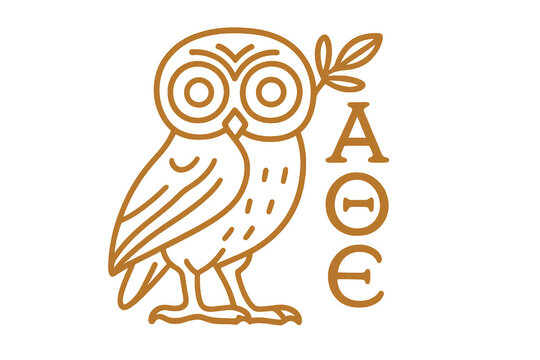 Owl of athena icon for wisdom and mythology