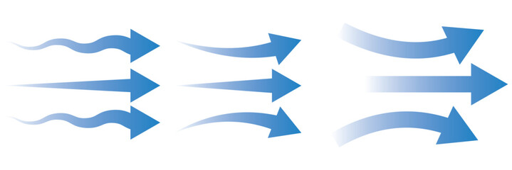 Fototapeta premium Vector Set of Blue Air Flow and Wind Direction Arrows for Ventilation and Motion Design