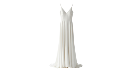 Elegant white wedding dress with spaghetti straps isolated PNG with Transparent Background