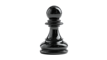 This is a black chess pawn, the most numerous and least valuable piece on the chessboard on white background 