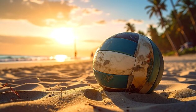 Beach volleyball at sunset - Powered by Adobe