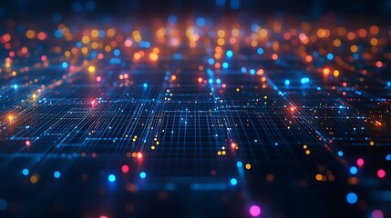 Abstract machine learning algorithm visualization glowing lights data network digital art