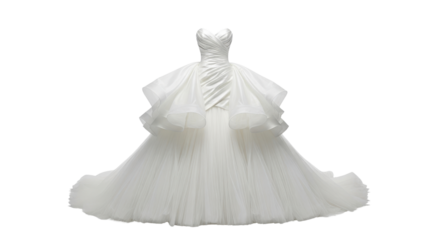 Elegant tulle wedding dress isolated PNG with Transparent Background