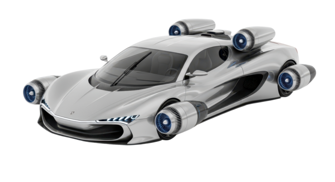 Futuristic flying car concept design isolated PNG with Transparent Background