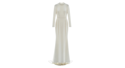 Elegant long sleeve wedding dress for a sophisticated bride isolated PNG with Transparent Background