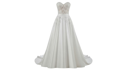 Elegant white wedding dress for bridal fashion isolated PNG with Transparent Background