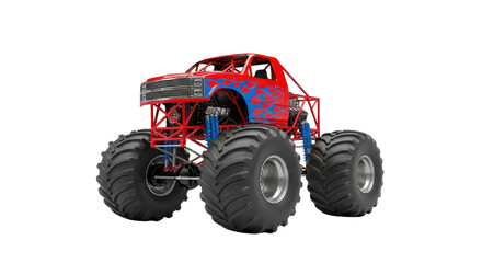 Red and blue monster truck toy isolated PNG with Transparent Background