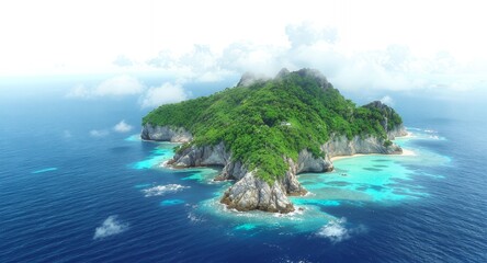 Tropical Island Paradise Aerial View Stunning Turquoise Waters and Lush Greenery