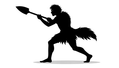 Silhouette of a prehistoric figure wielding a tool