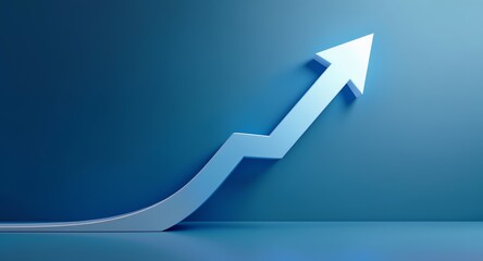 Upward Arrow Symbol on Blue Backdrop, Business and Finance Concept