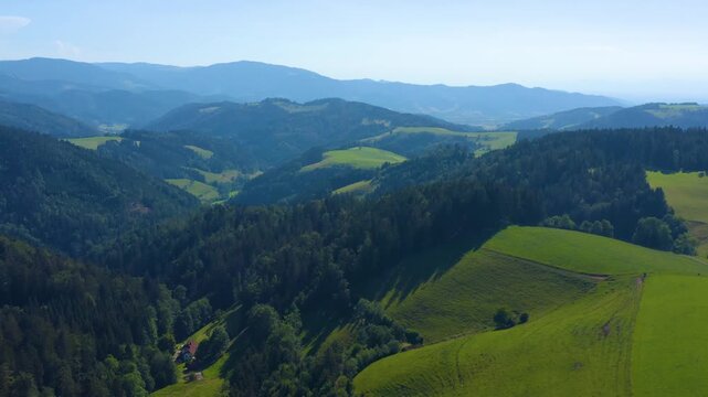 Aerial view beside the monastery and village Sankt M&auml;rgen in the black forest in Germany. On a sunny day in summer.