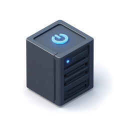 Obraz premium 3D Mini Cute Icon of a Computer CPU Tower in Dark Gray with Power Button Light on a Plain Background for Digital PC Component Design