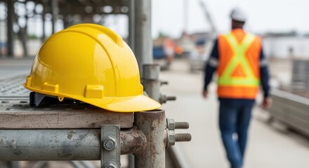 Yellow safety helmet resting