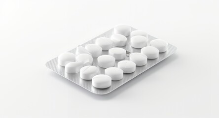 White Pills in Blister Pack on White Background
