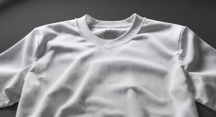 White V-Neck Sports Jersey Close-Up - Athletic Apparel Details