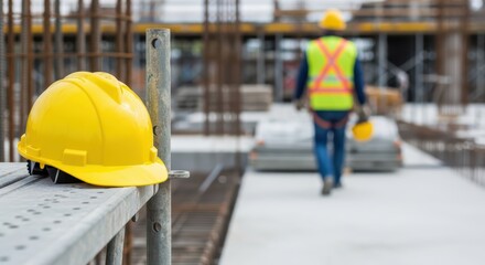 Yellow safety helmet resting