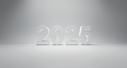 Year 2025 in White 3D Letters on Gray Backdrop