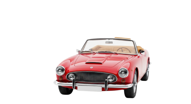 Red convertible car, classic roadster isolated PNG with Transparent Background