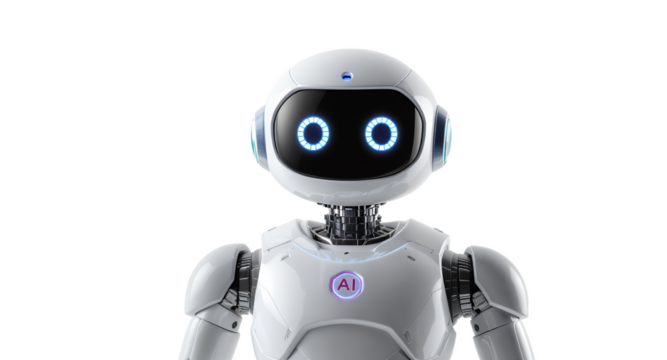 A Friendly Robot Head and Torso with Glowing Eyes, AI Concept