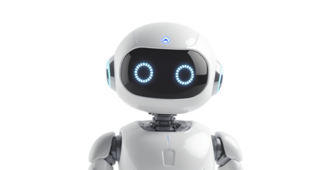 A Futuristic AI Robot Portrait on White Background