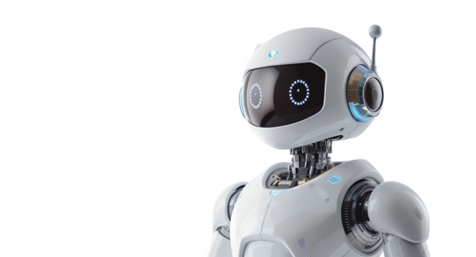 A futuristic robot portrait on white background