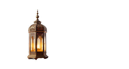 Obraz premium A Lit Lantern Amidst the Desert Landscape with a Crescent Moon in the Sky