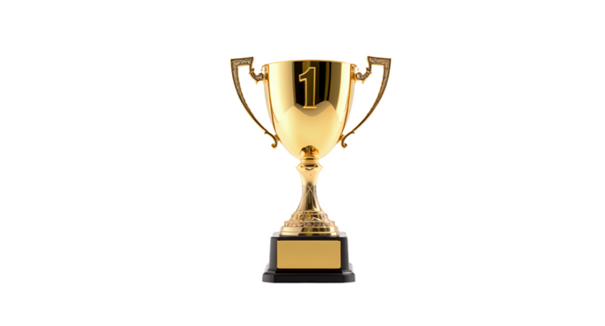 A golden trophy representing achievement and success, isolated on a white background. - Powered by Adobe