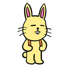 Yellow bunny with a backpack, expressionless face, ready for travel and adventure, cute cartoon rabbit character illustration for journey theme.