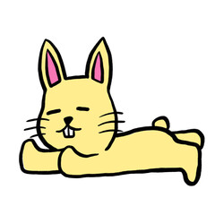 Yellow cartoon rabbit lying down in a relaxed, resting position. Playful and cute design ideal for sleep, rest, or leisure-themed illustrations.