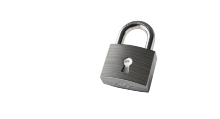 A single metal padlock on a white background, concept of security and safety