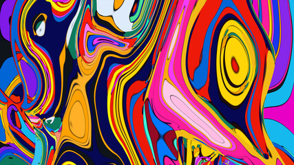 Psychedelic Fluid Rainbow Background with Vibrant Swirls and Trippy Gradient Colors for EDM and Festival Design