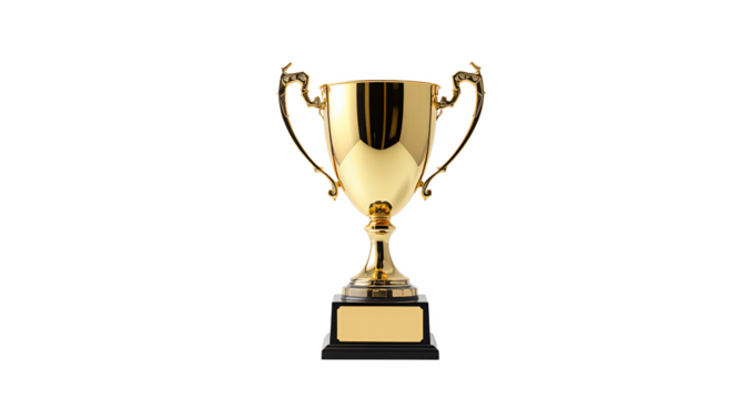 A Shiny Gold Award Cup on White Background